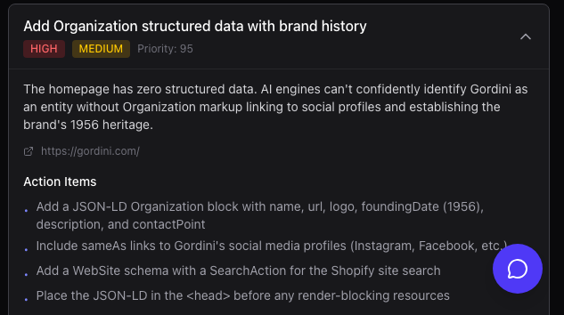 Expanded recommendation card